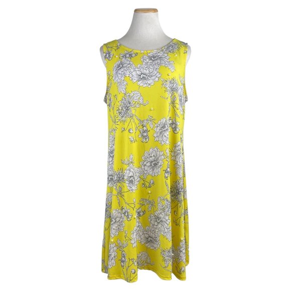 ROZ & ALI Dress Size XL Sleeveless Shift Yellow Black Floral with Pearls NWOT - Picture 1 of 6